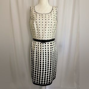Studio One Fit & Flare Dress Belted Polka Dot Black White Size 8